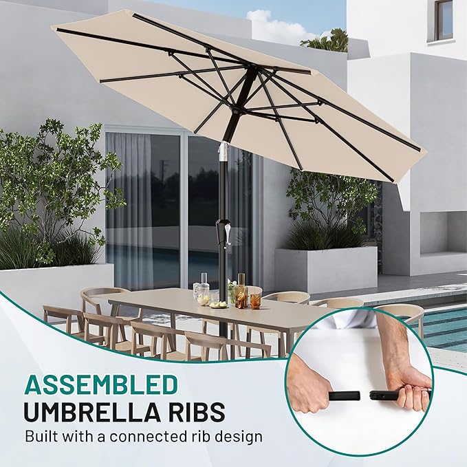 AreShark 10 FT Outdoor Patio Umbrella, Patio Table Umbrella with Push Button Tilt and Crank, Outdoor Patio Umbrellas with 8 Fiberglass Ribs, Patio Umbrellas for Market, Garden, Pool (Cream White)