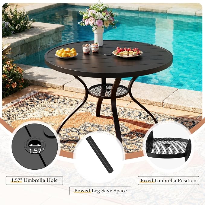 Incbruce 5 PCS Patio Dining Set, Outdoor Dining Set of 4 Textilene Chairs and 41" Round Table with Umbrella Hole for Backyard, Garden, and Poolside (Brown)