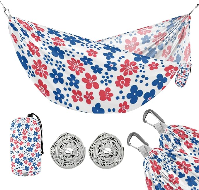 Red and Blue Floral 330lb Capacity Outdoor Hammocks with Portabl Carry Bag Fabric Hammock for Patio Backyard Lounge Base sillas para acampar