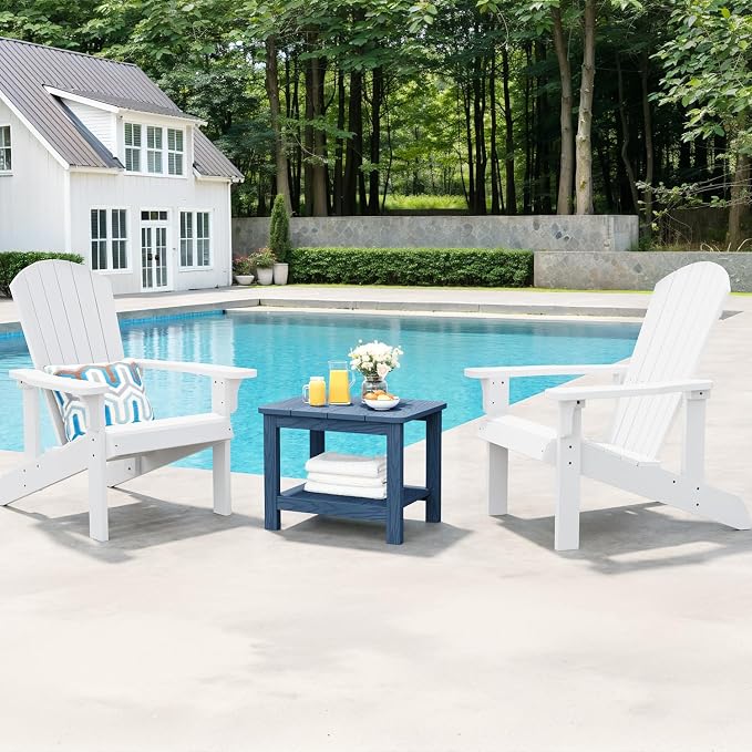 18" Outdoor Side Table, 2-Tier Patio Side Table, Weather Resistant, Easy Assembled, HIPS Adirondack Side Table for Backyard, Pool, Indoor, Blue