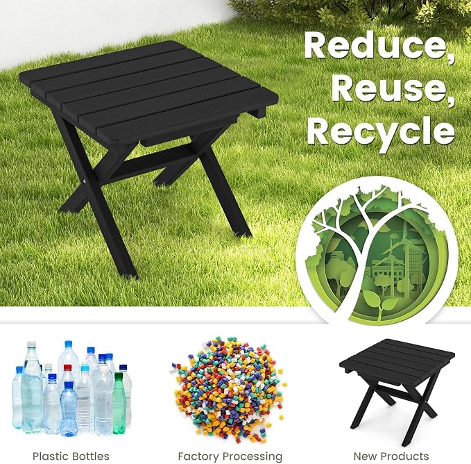 Giantex Outdoor Folding Side Table - Foldable Weather-Resistant HDPE Adirondack Table, Compact Square End Table for Indoor, Patio, Garden, Porch, Easy Maintenance, No Assembly Required (2, Black)