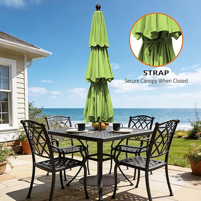 EliteShade USA 10-Year-Non-Fading 10ft 3-Tier Market Patio Umbrella, Commercial Grade Outdoor Table Umbrella with Crank Open, Windproof & UPF 50+ UV Protection, Heavy Duty Ventilation for Garden, Deck, Pool, Backyard, Beach & Bistro, Macaw Green