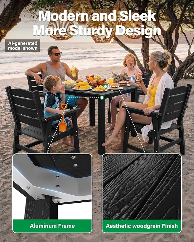 YEFU Patio Dining Chairs Set of 2： Modern All Weather Outdoor Dining Chairs - HIPS Plastic Patio Outdoor Chairs Waterproof Easy-Clean - Patio Furniture for Poolside Garden Yard（Black）