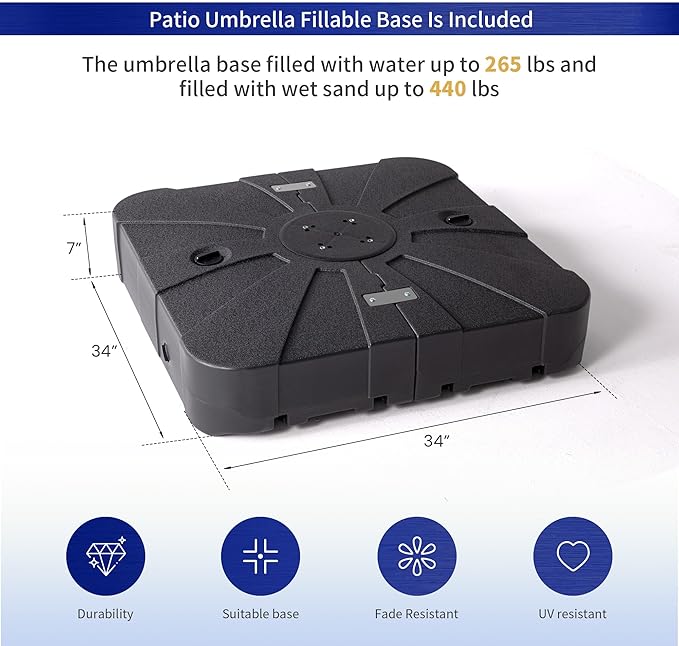 JZAC & QZYD 10X13 FT Outdoor Cantilever Patio Umbrella with Base Included and LED Lights, Large Heavy Duty 2-Tier Aluminum Offset Umbrellas with 360-Degree Rotation for Pool Deck, Navy