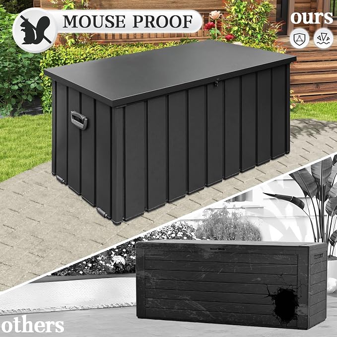 Domi 120 Gallon Deck Box, Metal Outdoor Storage Box with Lock Wheels, Waterproof Outside Storage Box for Patio Cushions