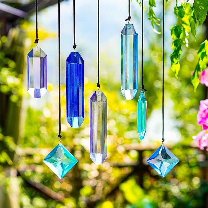 Crystal Prisms Suncatcher for Window Hanging, 7PCS Blue Dreams Sun Catcher | Gift For Mom Women Rainbow Maker Sun Catcher Indoor Window Home Garden Christmas Tree Decor