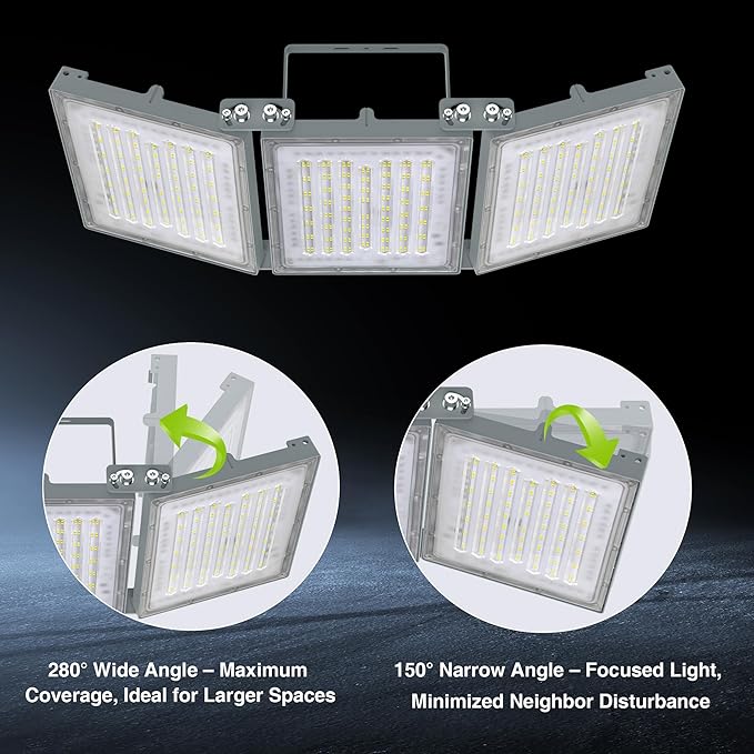 STASUN 2Pack 600W LED Flood Light, Mini Series Stadium Light, 60000LM 6000K Daylight White IP66 Waterproof 3 Adjustable Panels Outdoor Sports Lighting for Basketball Court, Parking Lot,Baseball Field