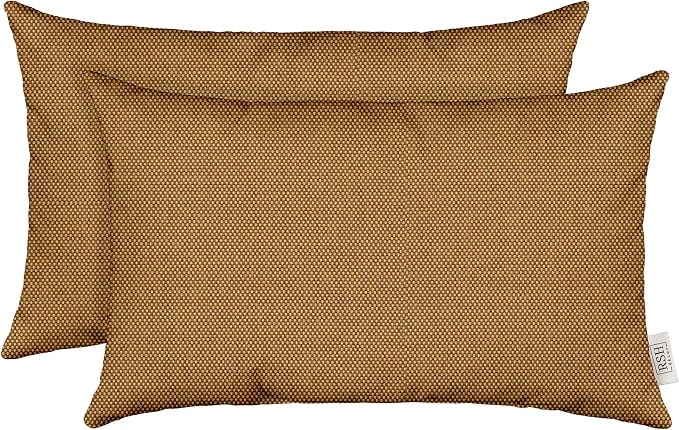 RSH DECOR: Designer Select Sunbrella Lumbar Throw Pillows Set of 2 | 20" x 12" | Water and Fade-Resistant Performance Fabric | Indoor Outdoor Accent Pillows | Made in USA (Sailcloth Sienna Tan)