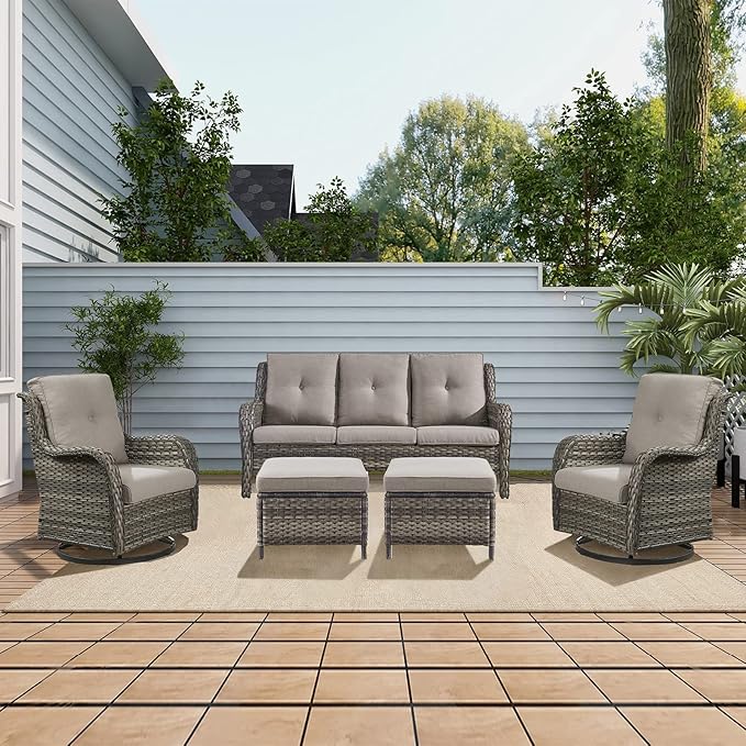Rilyson 3 Piece Wicker Patio Furniture Set - Outdoor Rattan Patio Comversation Set with 1 Sofa and 2 Ottomans for Outside Porch Deck Garden(Mixed Grey/Grey)