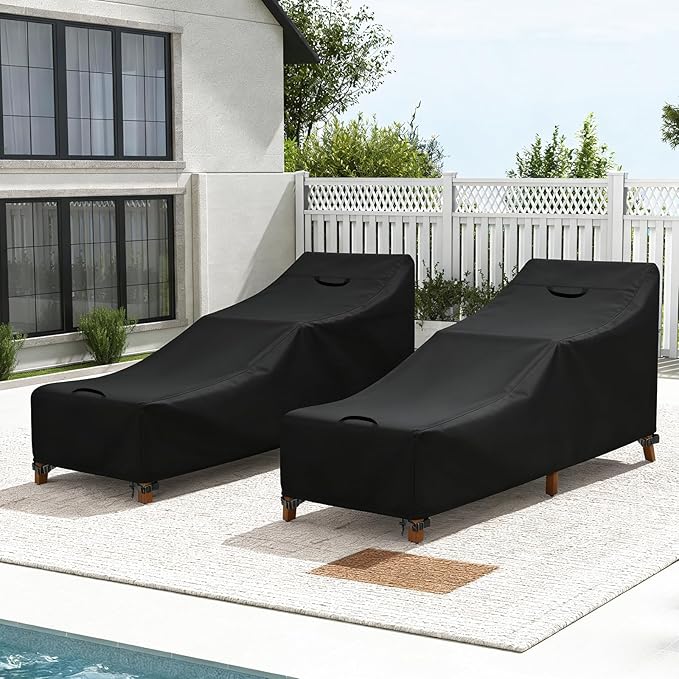 LBTING Outdoor Chaise Lounge Covers 2-Pack, Patio Pool Lounge Chair Covers 68L x 30W x 30H Inches, 420D Oxford Waterproof Windproof Dust-proof UV-Resistant Furniture Cover - Black