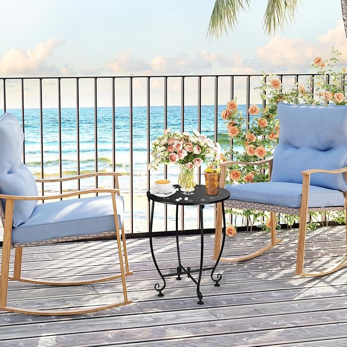 14 Inch Outdoor Side Tables for Patio, Weather Resistant Steel Patio Side Table, Small Round Outdoor End Table Metal Side Table for Patio Yard Balcony Porch Garden Black