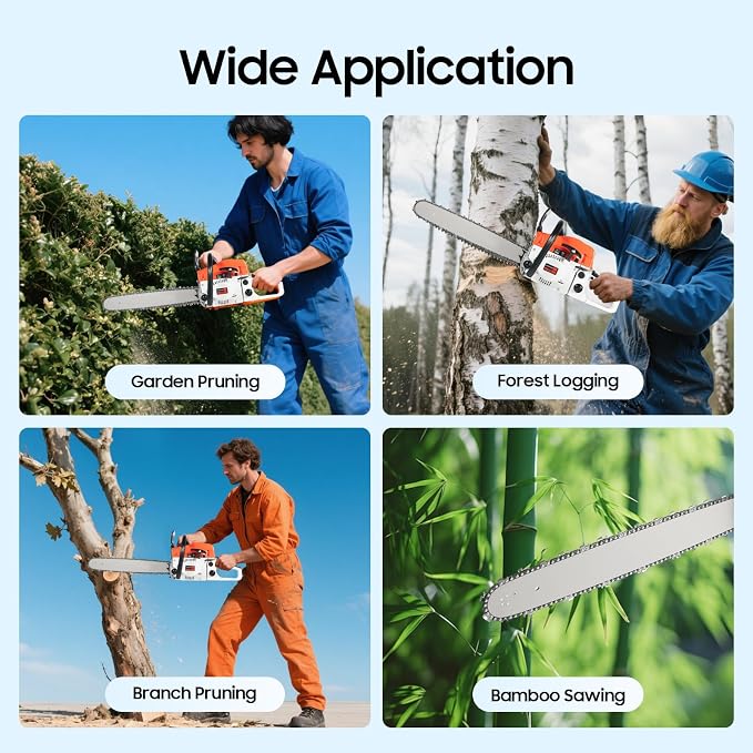 20 Inch Gas Chainsaw, 52CC Single Cylinder Air-cooled 2 Stroke Engine Gasoline Chainsaw, 2000W Portable Hand Pull Start Chain Saw for Cutting Wood Tree Trimming, 7500rpm