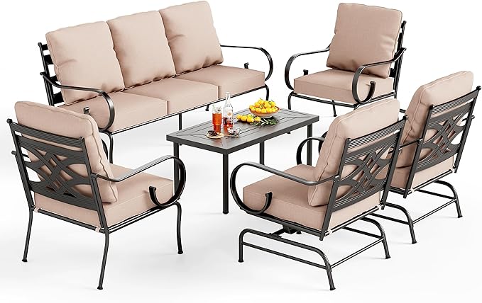 PHI VILLA Extra Large Metal Patio Furniture Sets, All-Weather Steel Frame Heavy Duty Patio Conversation Sets for Backyard, Porch and Garden