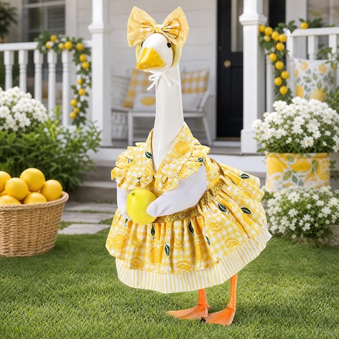 Summer Porch Goose Outfits for 23 Inch Lawn Statue | Lemon Costume for Plastic/Cement Statue, Duck Sculpture Clothes for Yard Patio Party Decoration