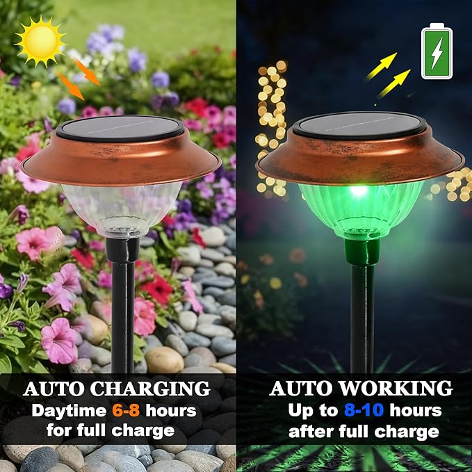 Solar Lights Outdoor 2 Pack Waterproof Solar Christmas Lights Outdoor Multiple Colors LED Iron Stake for Pathway Yard Garden Driveway Outside Decor