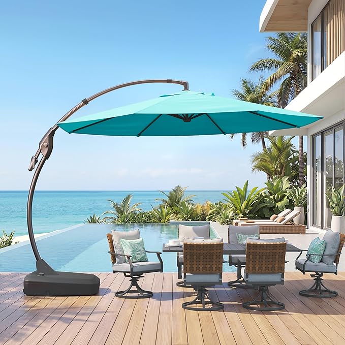 Grand patio 12 FT Sunbrella Cantilever Umbrella with Base Outdoor Aluminum Offset Umbrella with Tilt Adjustment (Aruba, 12 FT-SUNBRELLA)