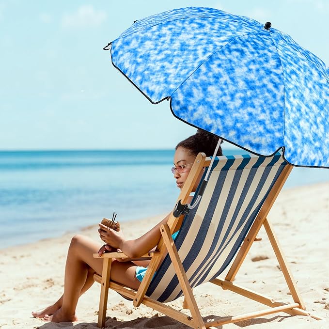 Buryeah 2 Pcs Beach Chair Umbrella Automatic with Universal Adjustable Clamp 44" UPF 50+ Portable Clamp on Beach Chair for Wheelchair Patio Golf Carts Camping