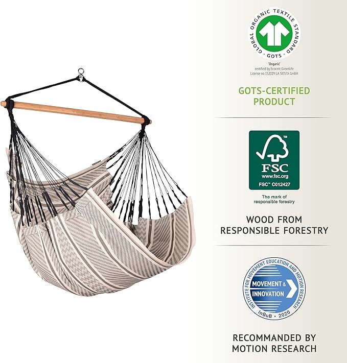 La Siesta® Large Comfort Habana Cotton Hanging Hammock Chair, Indoor Outdoor Hammock Swing Chair, Boho Hanging Chair Bedroom Patio, Max 285 Lbs, Zebra