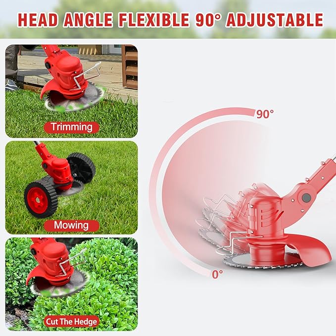 ALSO GO Cordless Weed Wacker 24V, Electric Grass Trimmer, 3 in 1 Weed Trimmer, 2 * 2A Batteries, Battery Powered Weed Eater/Brush Cutter/Lawn Mover for Garden and Yard