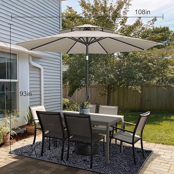 9ft Outdoor Patio Umbrella - 2-Tier Table Umbrella Waterproof UV Protection, Sombrillas de Patio with Push Button Tilt, Sun Umbrella for Pool, Porch, Garden, Backyard (Taupe)