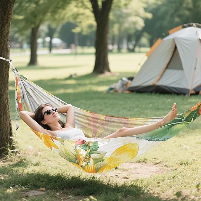 Yellow Sunflowers Camping Hammocks Rope Hammock for Patio Backyard Lounge Base
