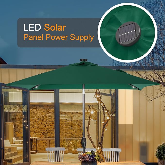 Square Patio Umbrella With Solar Lights, 6.5x6.5ft Square Umbrella Outdoor Patio with Tilt and Crank for Pool, Deck, Garden,Backyard
