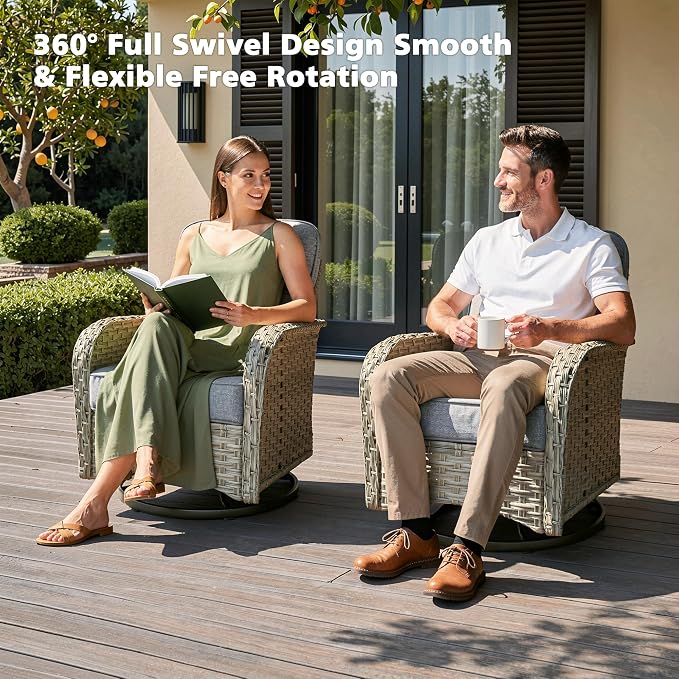 CAODOC 11-Piece Outdoor Sectional Sofa Set with 54" Fire Pit – L-Shaped Wicker Patio Furniture, Deep Seating & Swivel Rockers,Dark Gray
