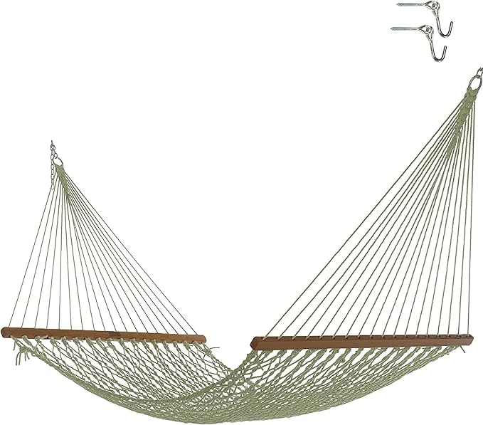 Nags Head Hammocks First Mate Meadow DuraCord Rope Hammock – 12 ft. x 50 in., 450 lb Capacity, Cumaru Spreader Bar, Galvanized Hardware, Handcrafted in USA, Free Chains & Tree Hooks