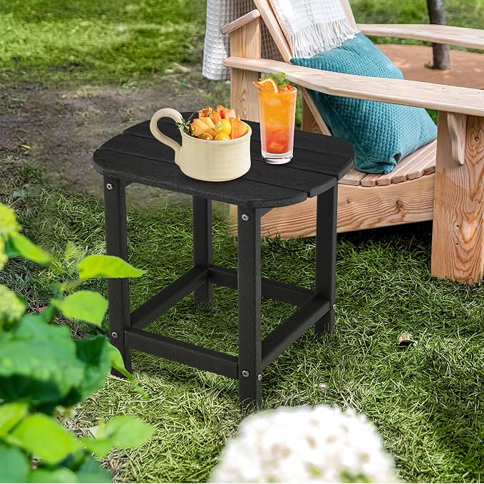 Tangkula Outdoor Side Table, Weather Resistant Adirondack Table, Outdoor Indoor Chairside End Tables, Waterproof HDPE, for Patio Poolside Porch Backyard, Easy Assembly, 19 x 14.5 x 18 Inch (2, Black)