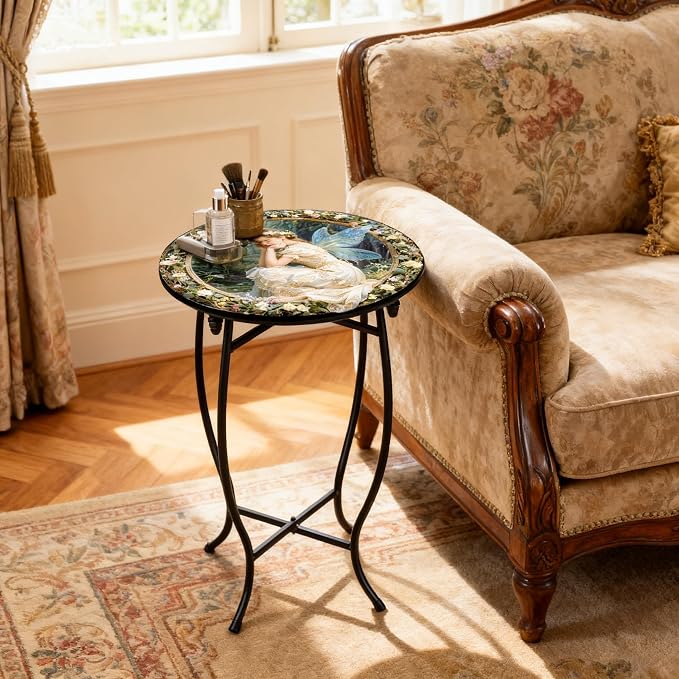 Indoor Outdoor Side Table, Metal Round Side Table, Weather Resistant Patio Table for Porch Yard Balcony, Easy Assembly