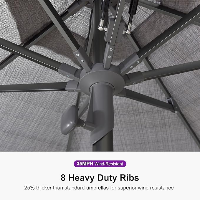PURPLE LEAF 11.5 FT Semi-Auto Outdoor Patio Umbrella Market Table Sun Umbrellas with 8 Aluminum Sturdy Ribs for Backyard Deck Garden Pool (Gray Pole Gray Canopy)