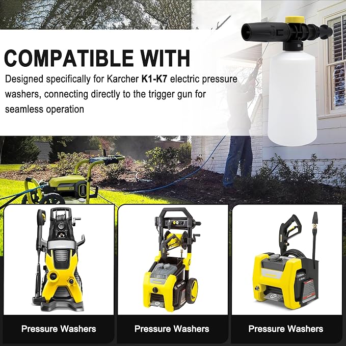 FJ6 Foam Cannon, Compatible with Kar-Cher K1-K7 Pressure Washers, 700ml Tank, Adjustable Spray Nozzle, for Cars, RVs, Garden Furniture, Patios
