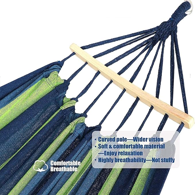 Double Hammock Swing Chair Outdoor, Camping Hammocks for Outside, Hammocks for Trees Chair, Double Polyester Hammock, Tree Hooks & Storage Bag, for Travel Patio Garden