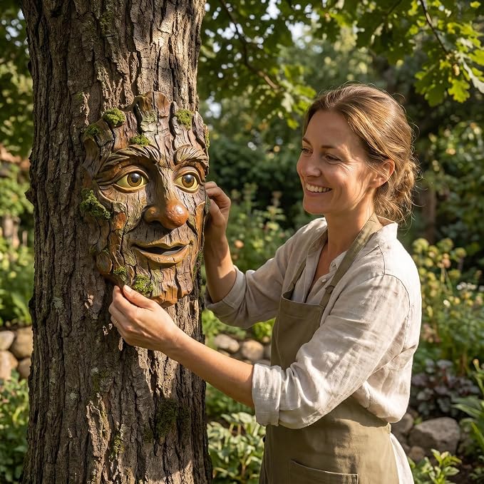 Whimsical Tree Face Outdoor Statues Garden Decoration, Old Man Resin Statue Outdoor Tree Hugger for Yard Art, Trees Decorations Outdoor Wallmounted Statue