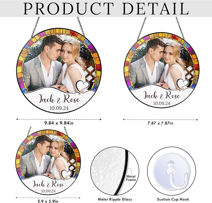 Personalized Stained Glass Window Hanging Suncatcher - Gift for Family, Couple - Portrait Couple Family - Perfect Valentine Gift, Custom Photo, Name and Date