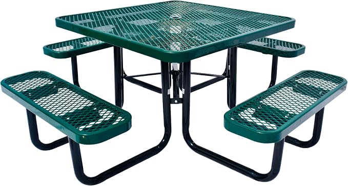 Heavy Duty 46" Steel Square Picnic Table,Expanded, Metal Outdoor Table (Green)