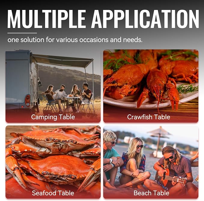 Creole Feast FT4804 Foldable Round Crawfish Table, 47 Inch Portable Seafood Table with Large Grooved Areas and Beverage Holders for Both Indoor & Outdoor Use, Black
