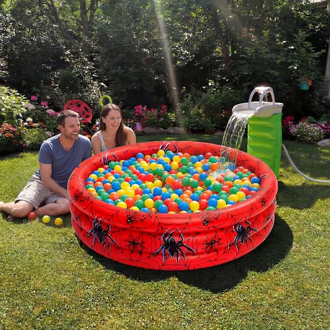 Arrowbash Spider Inflatable Pool 49" x 10" Spiderweb Red Garden Round Blow up Swimming Pool for Summer Indoor&Outdoor Water Game Play Center