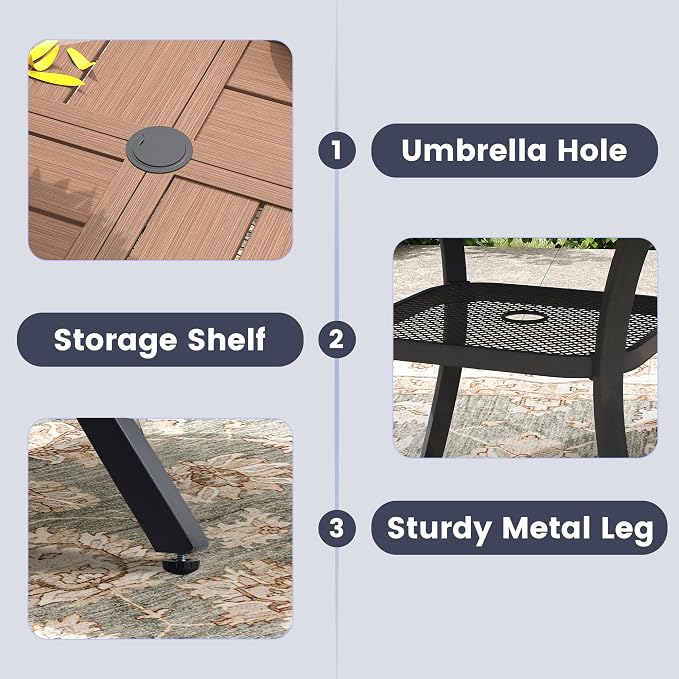 VICLLAX 40.6" Round Outdoor Table, Patio Dining Table for 4 with Umbrella Hole for Garden Lawn Deck Backyard, Walnut
