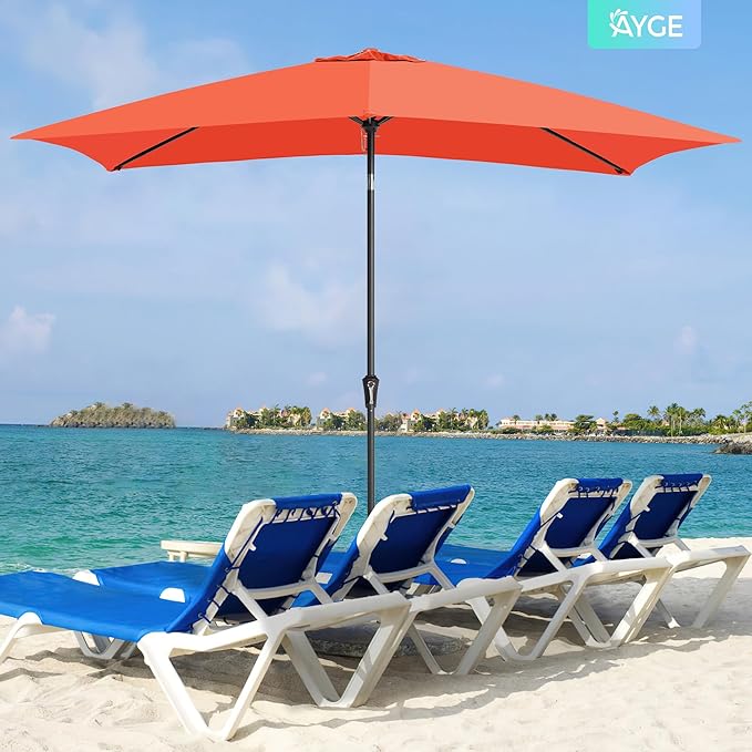 Ayge 6.5x10FT Rectangular Patio Umbrella Outdoor Table Umbrella w/Push Button Tilt & Crank Rectangle Market Umbrella UV Protection for Garden,Deck,Lawn,Yard & Pool,Orange