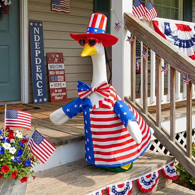 1 Set 4th of July Porch Goose Outfit for 23 Inch Goose Statues | Includes Patriotic 250th Anniversary Goose Clothes for Plastic or Cement Statues and Patio, Yard and Garden Displays