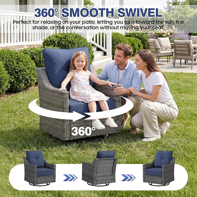 12 Piece Patio Furniture Set, 360°Swivel Glider Patio Chairs Set of 4, Outdoor 4 Ottomans,2 Sofas, 2 Side Tables Comfortable Seating with 6 Inch Thick Cushions, All-Weather Wicker Outdoor Patio Set