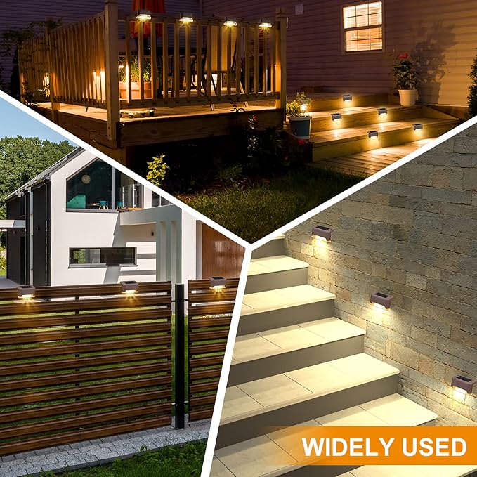Geelin 32 Pcs Solar Deck Lights Outdoor, Waterproof LED Solar Step Fence Lights for Stairs, Step, Railing, Patio, Driveway, Garden, Pathway and Yard(Brown Shell Warm White Light)