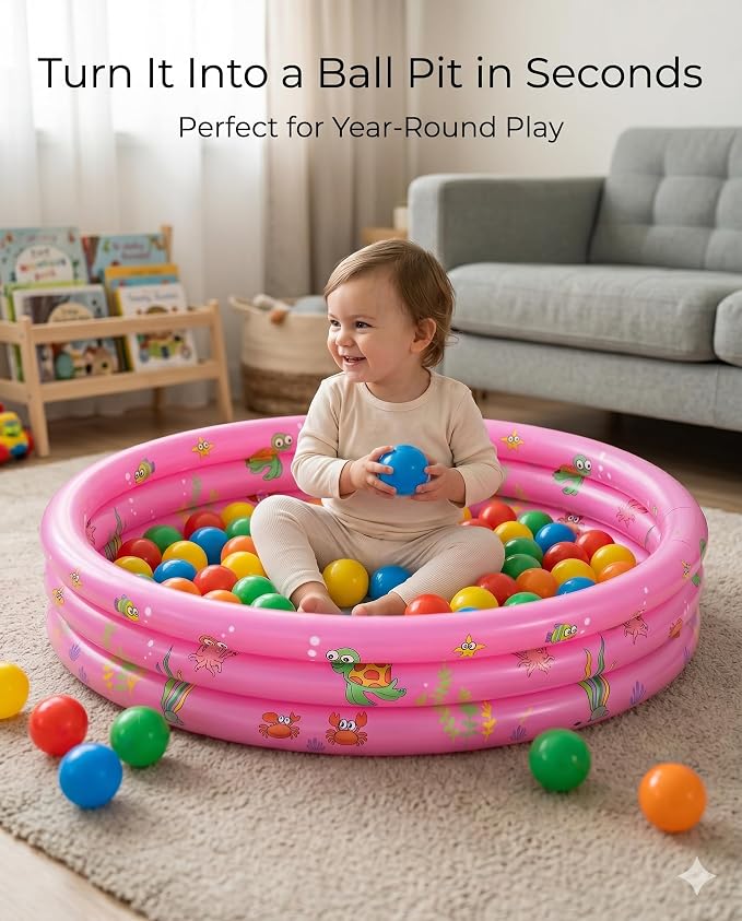 Baby Pool for Toddlers 1-3 with Bubble Bottom, Inflatable Kiddie Pool for Kids with Easy Drain Plug, Small Blow Up Pool for Backyard Summer Water Play, Durable Kids Swimming Pool (Pink)