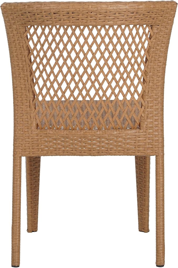 Christopher Knight Home Fandy Metal Frame Patio Dining Set for 6, Outdoor Dining Table Set for 6, Dinner Table with Acacia Wood Top, Stackable Dining Chairs with Wrapped Wicker, Light Brown + Teak