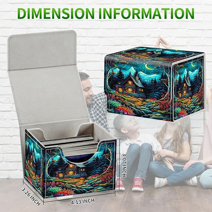 Card Deck Box for MTG, Cards Storage Box Fits 120+ Sleeved, Leather Small Size Strong Magnetic Closing Card Case for Board Games Magic TCG CCG Baseball Collection, Creek Chateau