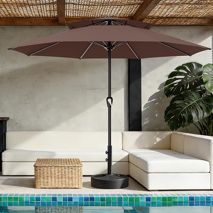 AreShark 12ft 2 Tiers Patio Umbrella - Outdoor Umbrella Waterproof UV Protection, Market Table Umbrella w/ 8 Sturdy Ribs&Crank for Pool, Porch, Garden(Dark Brown)