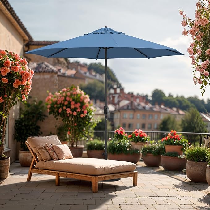 California Umbrella 10-Year Protection 9 Ft Outdoor Patio Umbrella, Pacifica Fade-Resistant Fabric, Auto-Tilt, Heavy Duty Aluminum Frame, 8 Reinforced Ribs for Pool or Deck, Bronze Pole, Capri