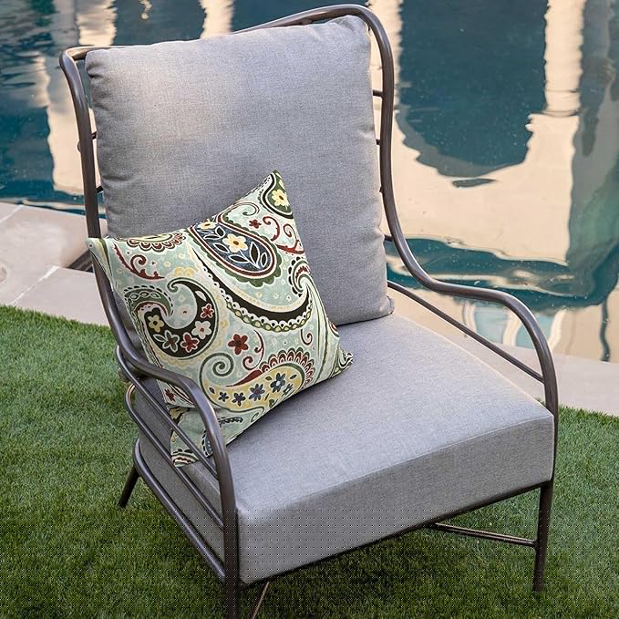 DYTXIII Pack of 2 Outdoor Waterproof Pillow Covers ONLY, 18"x18" Square Decorative Double Printed Throw Pillow Cases for Patio Couch Porch Furniture, Paisley Lightcyan