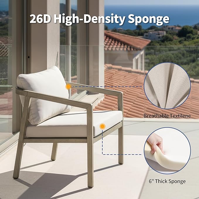 Patio Conversation Sets Outdoor Armchair, 2 Piece Aluminum Patio Sofa Chairs with Washable Thick Cushions, Modern All-Weather Patio Furniture Sets for Garden, Backyard, Porch (Grey+Beige)